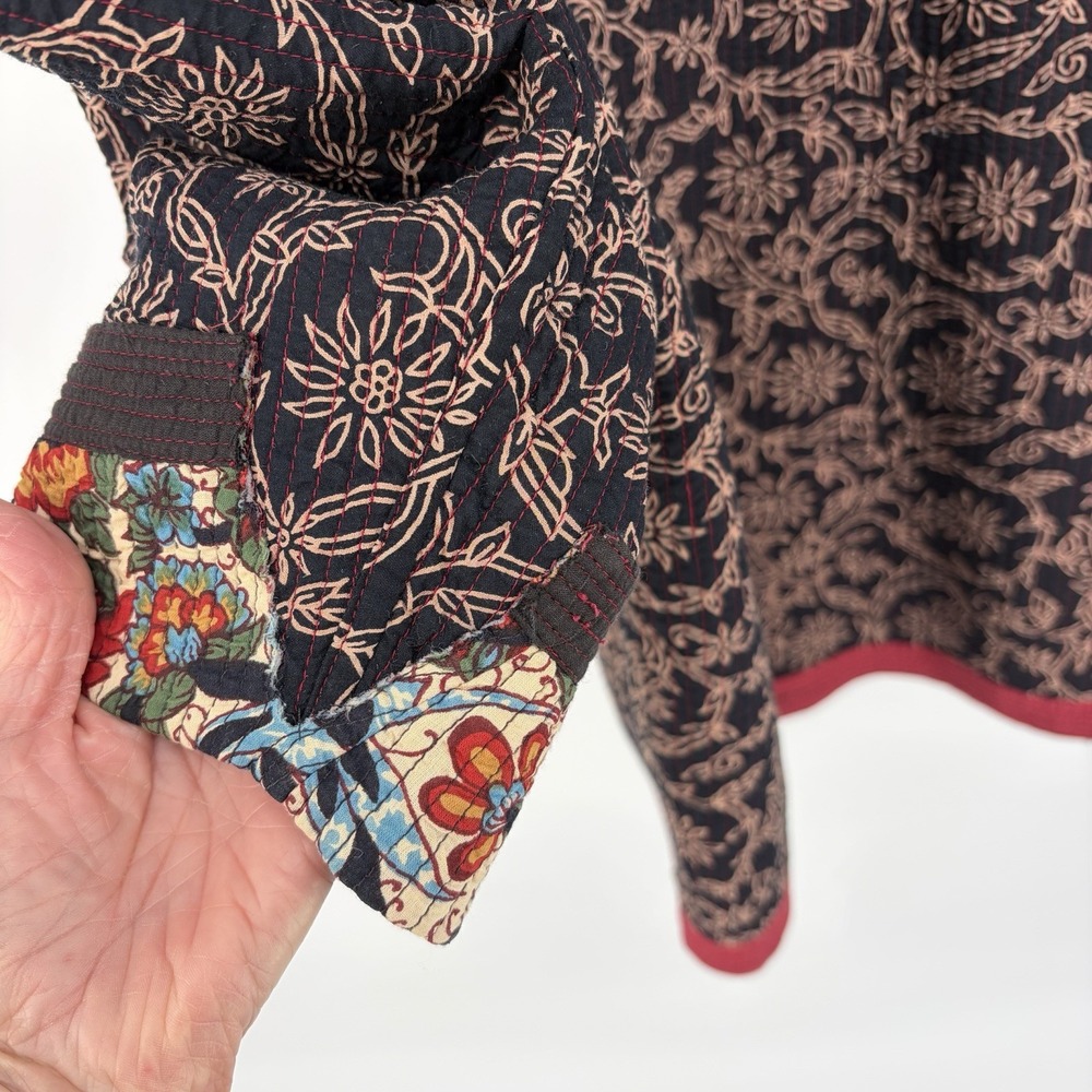 Reversible Quilted Jacket XL Floral Botanical Boho Chore Coat Asian Art to Wear - Picture 15 of 16